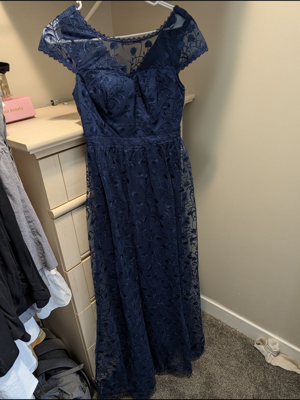 SHEIN Navy Floral Lace Maxi Dress